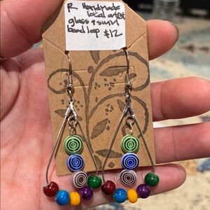 Handmade Multicolor Glass Bead Hoop Drop Earrings